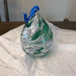 MOUTH BLOWN GLASS Green White Purple HANGING CHRISTMAS ORNAMENT